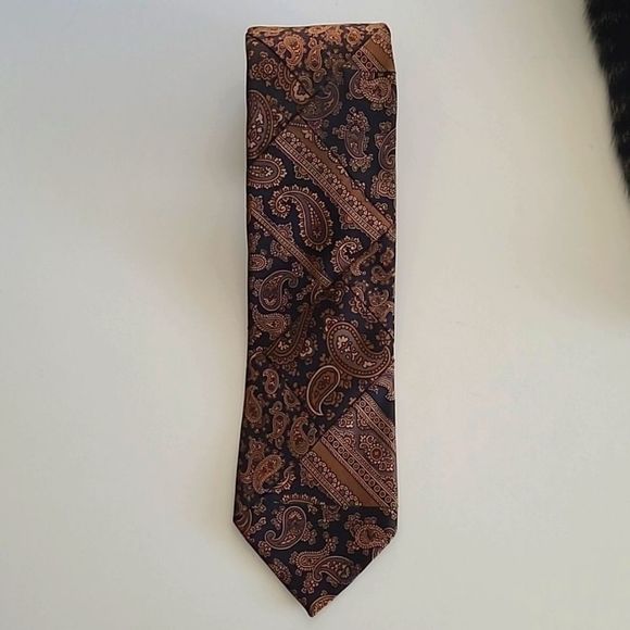 Vintage Robert Talbott Hand Sewen 100% Silk Neck Tie Paisley Brown Black Italian - Picture 13 of 13